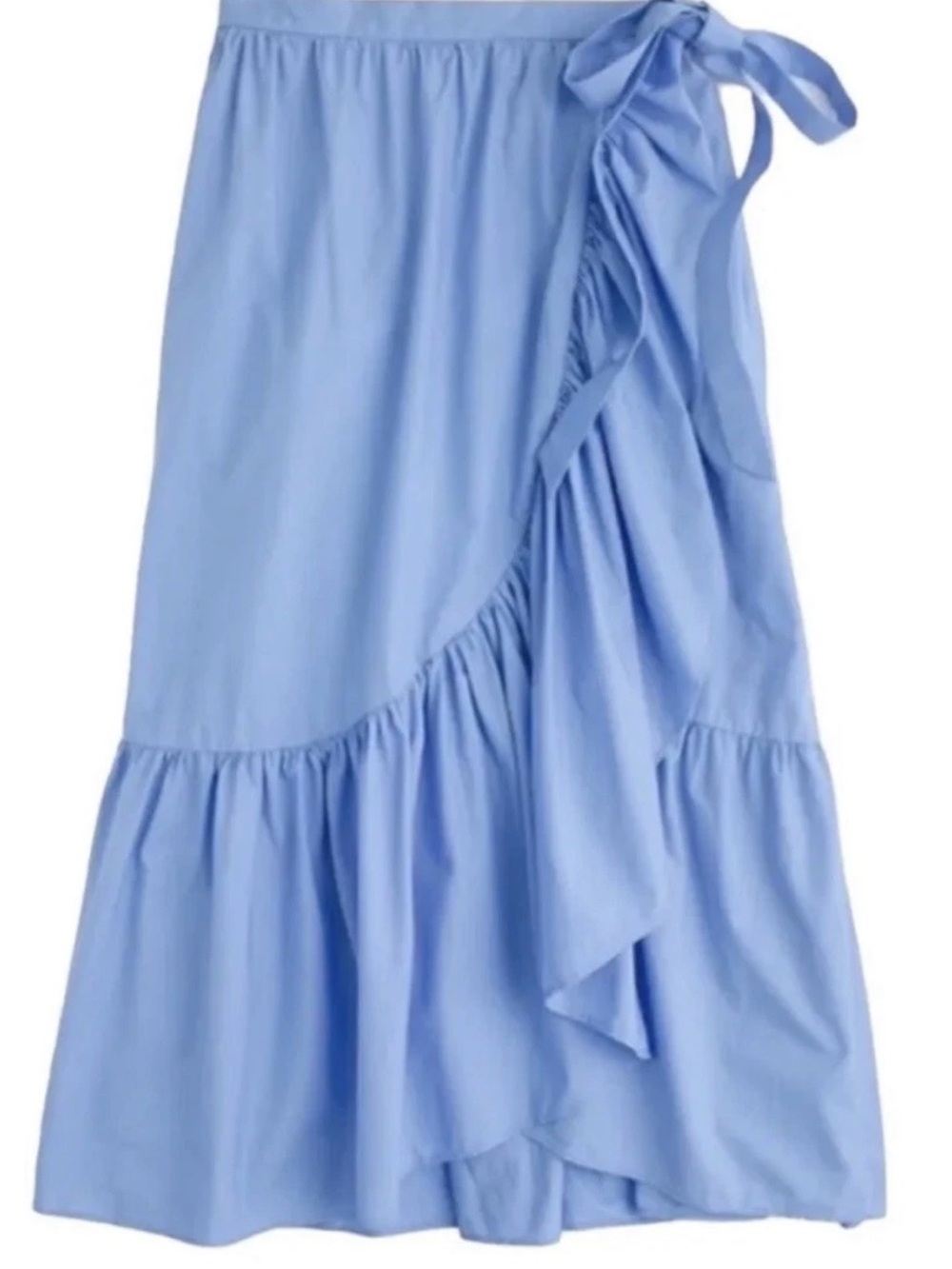 J. Crew periwinkle Blue Ruffle wrap Midi Skirt, size 000 feminine adjustable - Picture 3 of 16